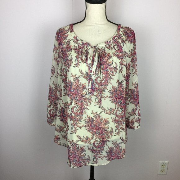 Daniel Rainn Tops - Women's Ivory Paisley Tie-Neck Blouse